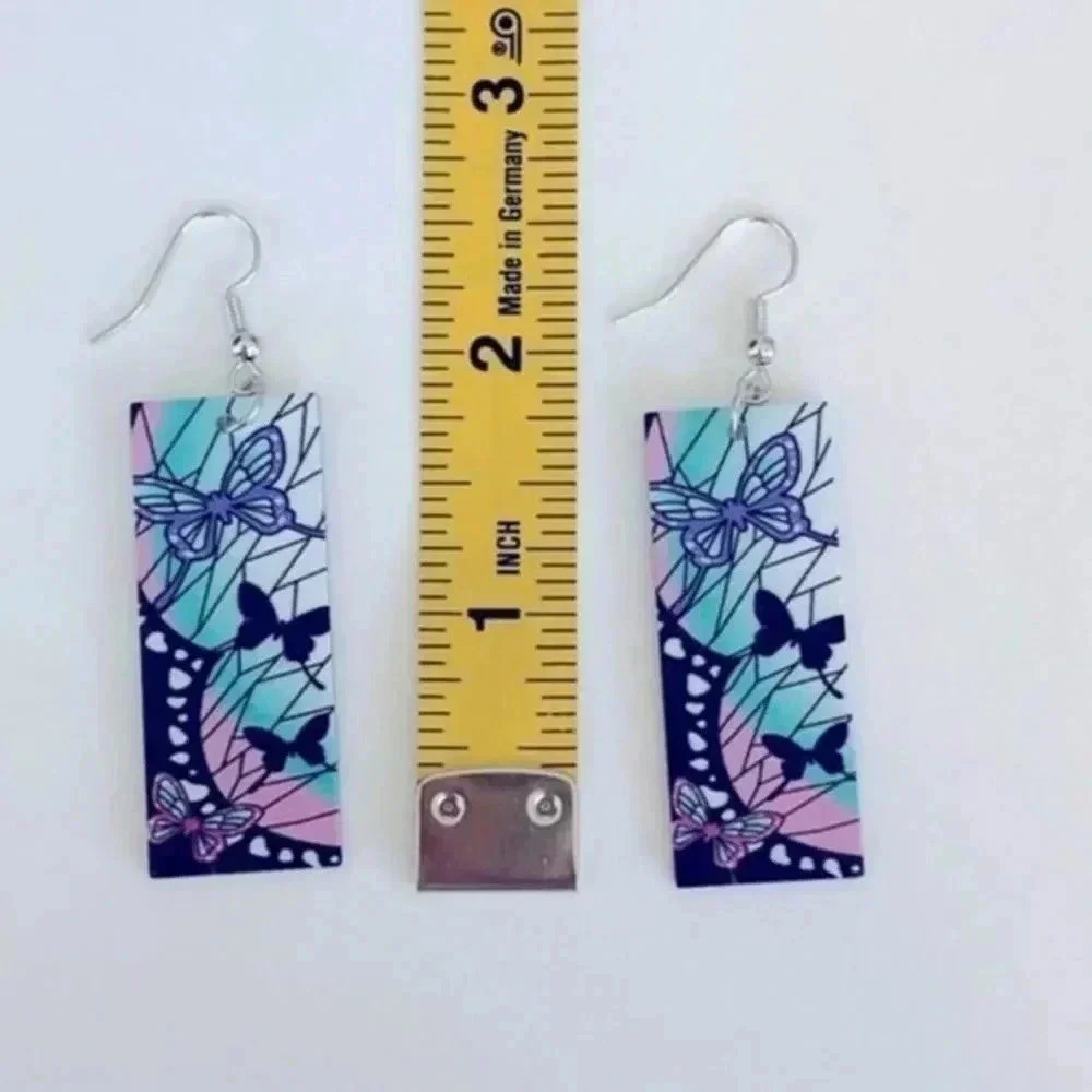 Retro Pop Asian Anime Style Rectangle Resin Earrings 4 NWT - Picture 3 of 3